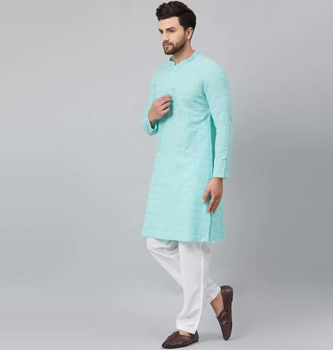 Men Mandarin Collar Cotton Kurta